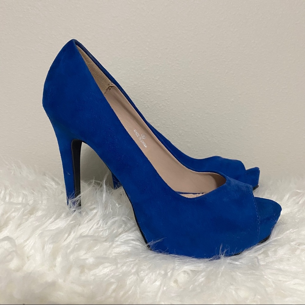 DBDK Blue Suede Peep Toe Heels